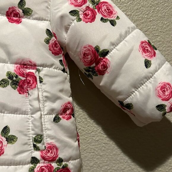 NWOT Little Me Infant Puffer Jacket w/ Roses Rose Size 12M - Picture 2 of 12